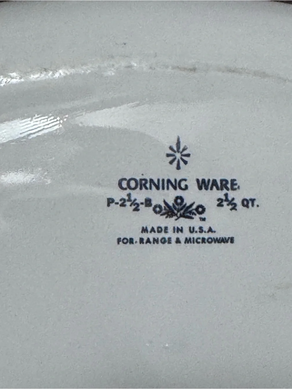 Vintage Corningware White Ceramic Casserole with Navy Marking